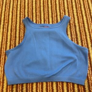 Suzette Collection blue ribbed cropped halter top